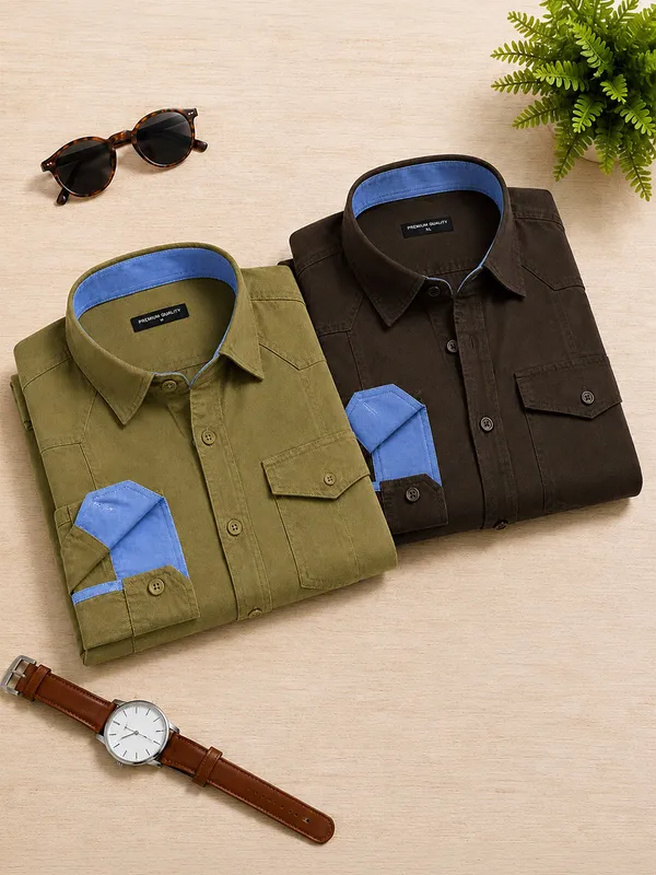 Pack_Of_2_Cargo_Style_Olive_Dark_Brown_Shirt