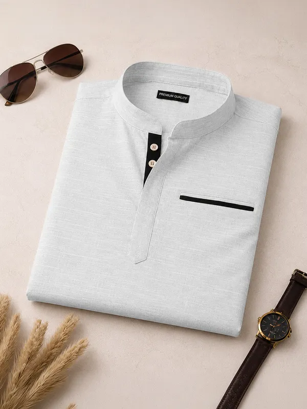 Pack_Of_2_Urban_Fit_Bottle_Green_White_Short_Linen_Kurta_For_Men