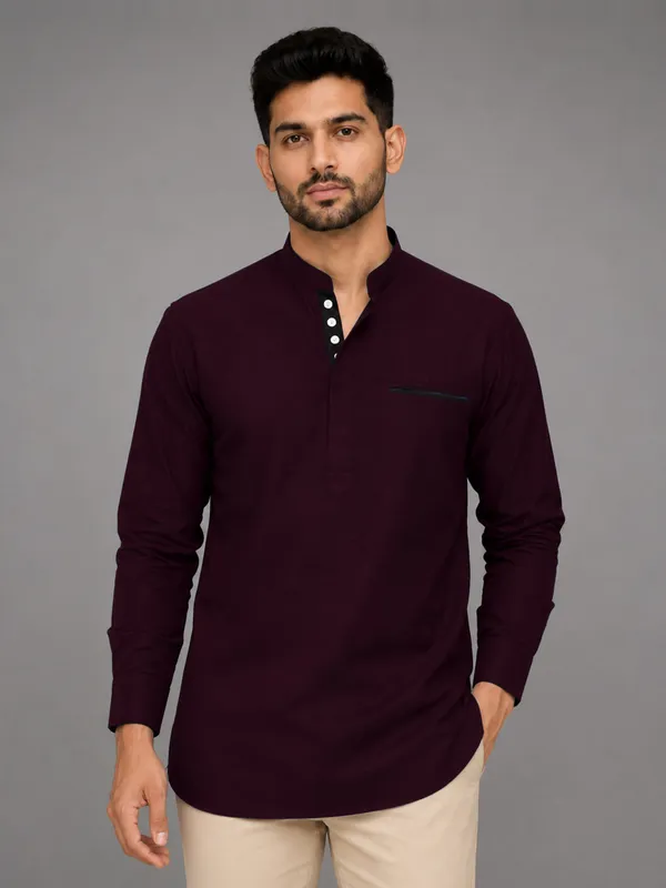 Pack_Of_2_Urban_Fit_Wine_White_Short_Linen_Kurta_For_Men