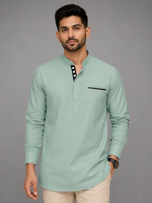 Pack_Of_2_Urban_Fit_Wine_Sea_Green_Short_Linen_Kurta_For_Men