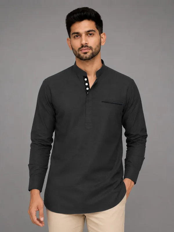 Pack_Of_2_Urban_Fit_Dark_Grey_Orange_Short_Linen_Kurta_For_Men