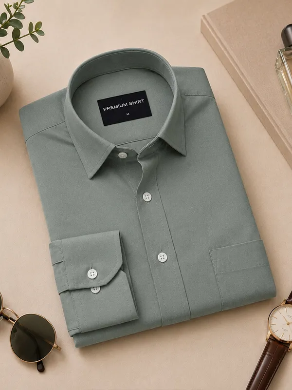 Olive_Formal_Oxford_Cotton_Shirt_For_Men