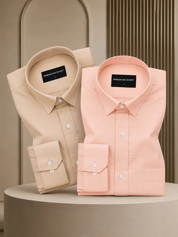 Pack_Of_2_Cream_Peach_Formal_Oxford_Cotton_Shirt_For_Men