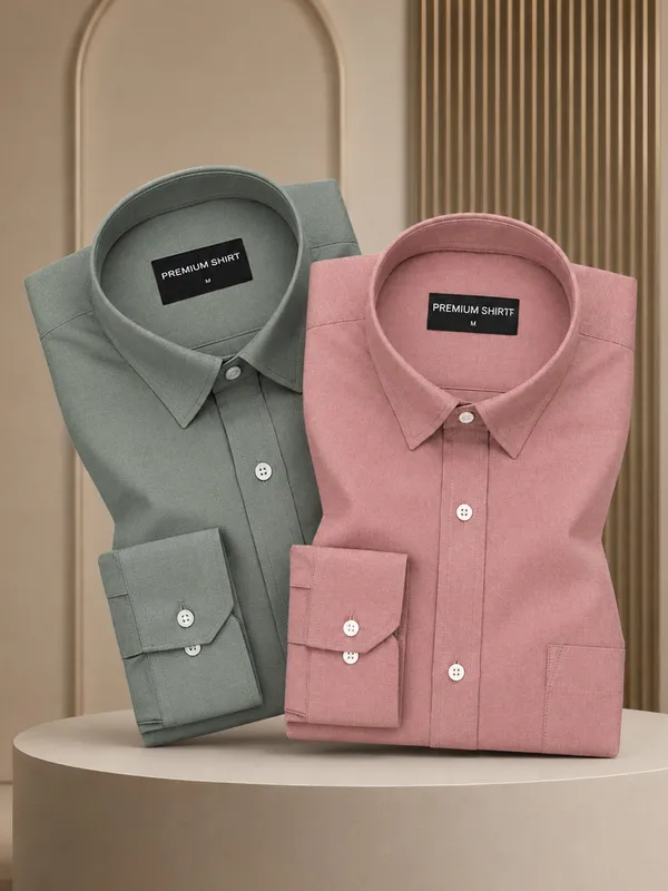 Pack_Of_2_Olive_Maroon_Formal_Oxford_Cotton_Shirt_For_Men