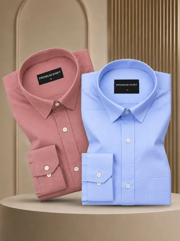Pack_Of_2_Maroon_Denim_Blue_Formal_Oxford_Cotton_Shirt_For_Men