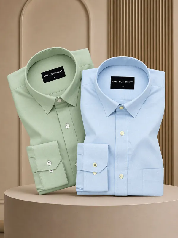 Pack_Of_2_Sea_Green_Sky_Blue_Formal_Oxford_Cotton_Shirt_For_Men