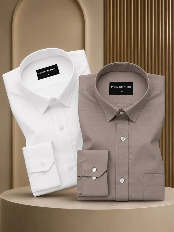 Pack_Of_2_White_Brown_Formal_Oxford_Cotton_Shirt_For_Men