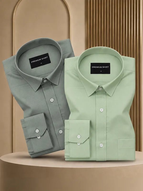 Pack_Of_2_Olive_Sea_Green_Formal_Oxford_Cotton_Shirt_For_Men