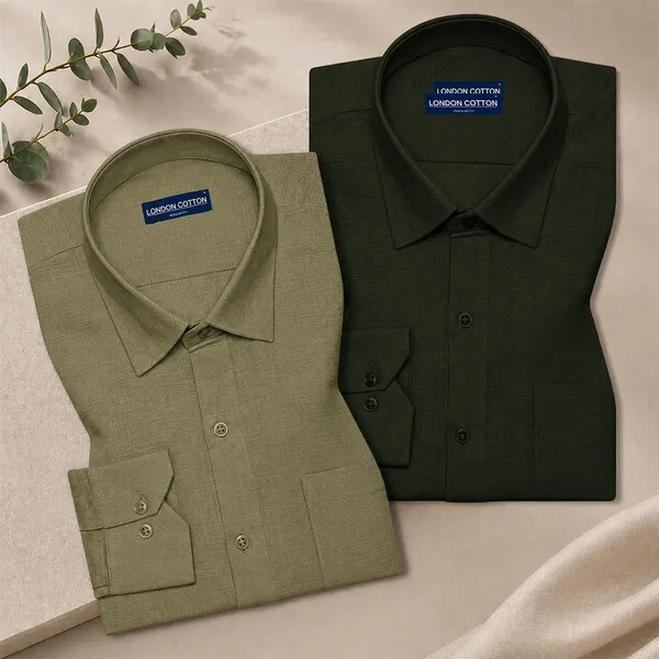 Pack_Of_2_Textured_Linen_Shirts_Olive_Bottle_Green