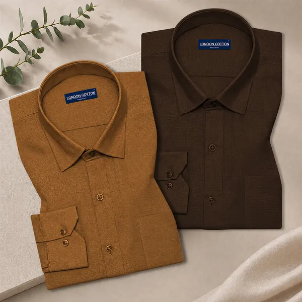 Pack_Of_2_Textured_Linen_Shirts_Mehendi_Brown