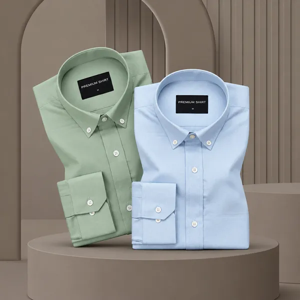 Pack_Of_2_Oxford_Cotton_Shirt_For_Men_Sea_Green_Sky_Blue
