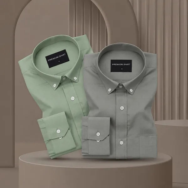 Pack_Of_2_Oxford_Cotton_Shirt_For_Men_Sea_Green_Olive
