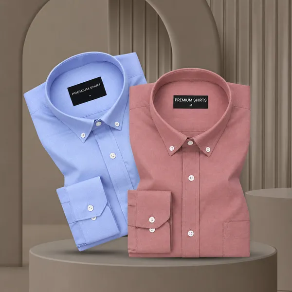 Pack_Of_2_Oxford_Cotton_Shirt_For_Men_Denim_Blue_Maroon