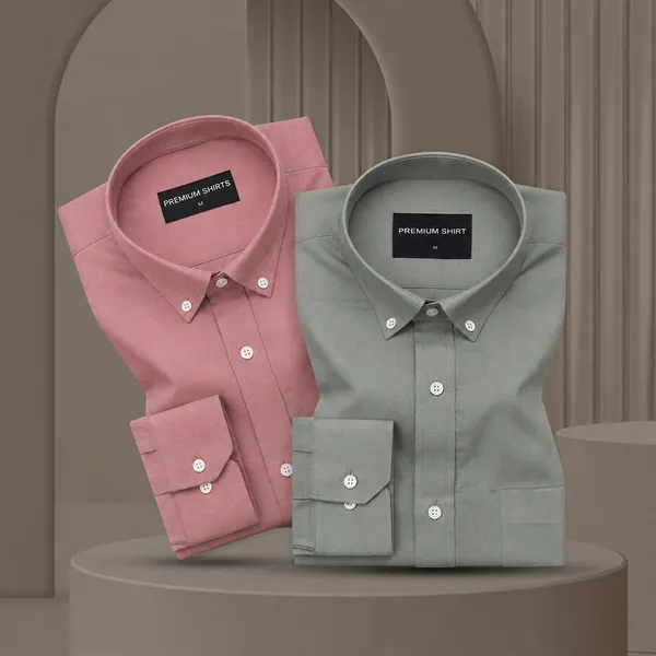 Pack_Of_2_Oxford_Cotton_Shirt_For_Men_Maroon_Olive