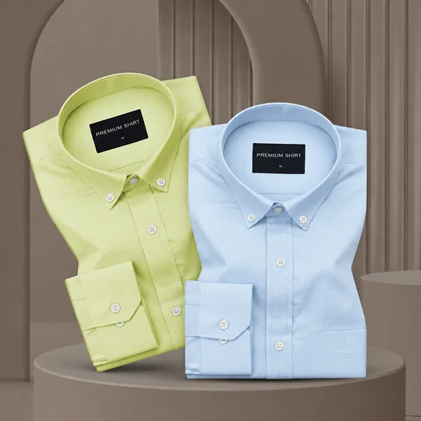 Pack_Of_2_Oxford_Cotton_Shirt_For_Men_Lime_Green_Sky_Blue
