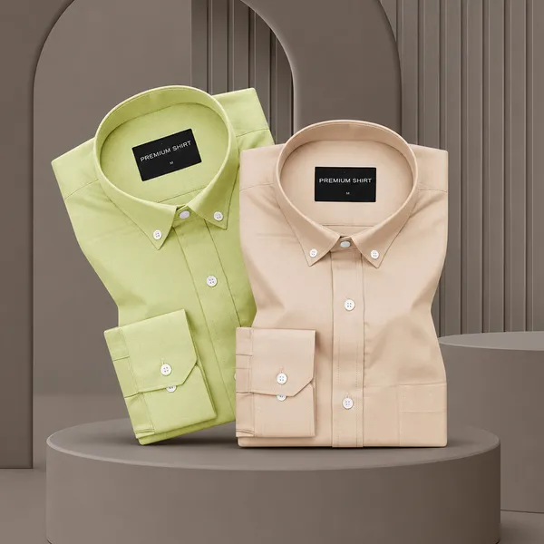 Pack_Of_2_Oxford_Cotton_Shirt_For_Men_Lime_Green_Cream