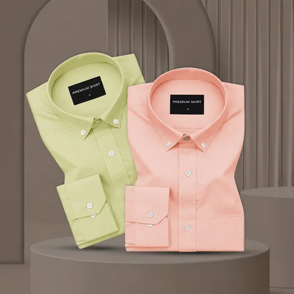 Pack_Of_2_Oxford_Cotton_Shirt_For_Men_Lime_Green_Peach