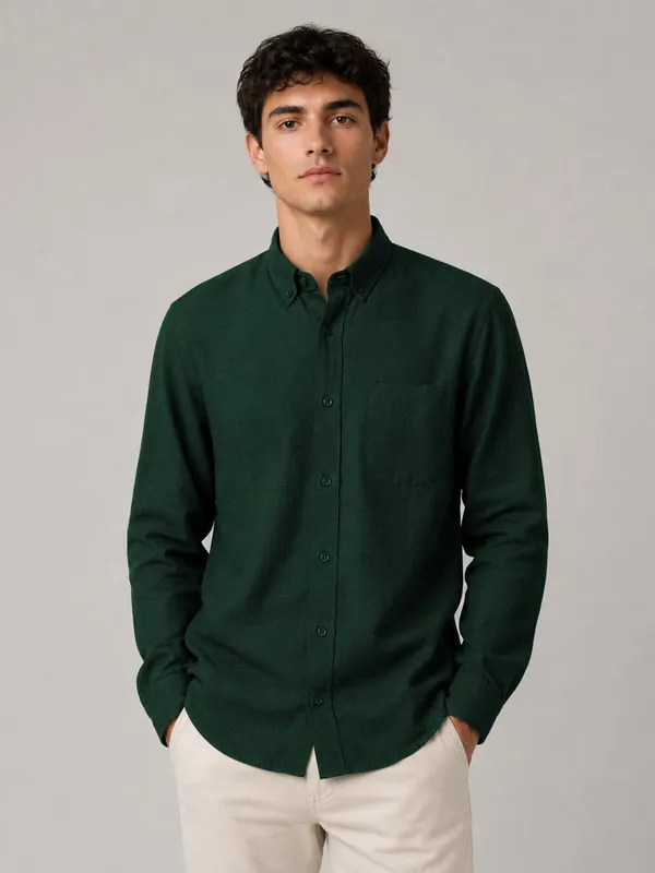 Bottle_Green_Linear_Linen_Shirt