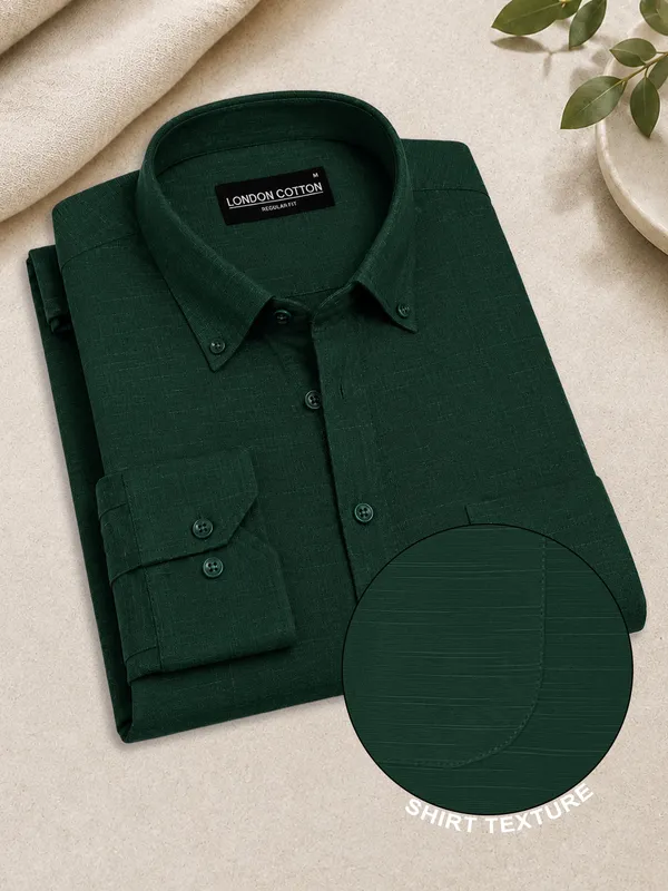 Bottle_Green_Linear_Linen_Shirt
