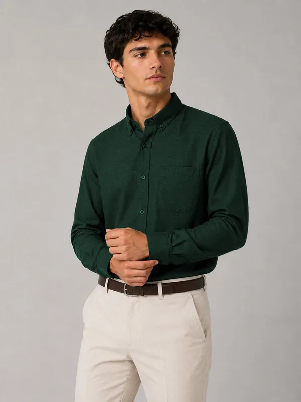 Bottle_Green_Linear_Linen_Shirt