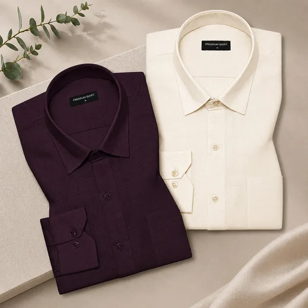 Pack_Of_2_Textured_Linen_Shirts_Wine_Cream