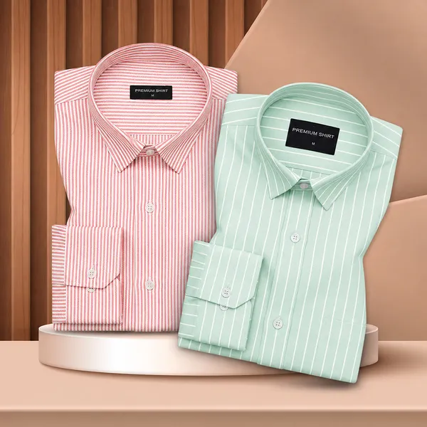 Bold_Red_Mint_Green_Oxford_Pack_Of_2_Pinstripe_Shirts