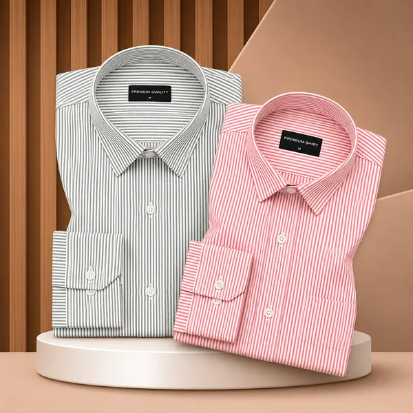 Dark_Green_Bold_Red_Oxford_Pack_Of_2_Pinstripe_Shirts