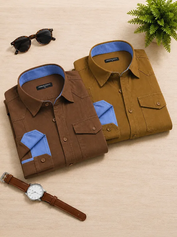 Pack_Of_2_Cargo_Style_Dusty_Brown_Mehendi_Shirt