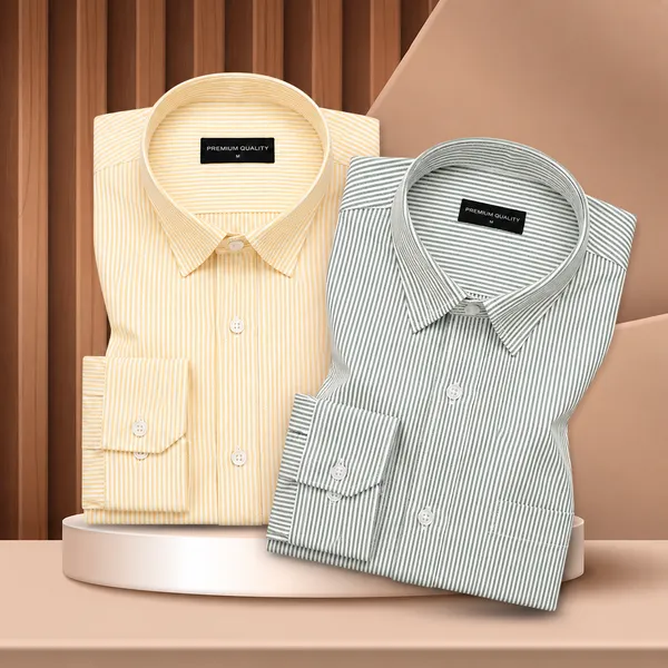 Lemon_Dark_Green_Oxford_Pack_Of_2_Stripe_Shirts_For_Men