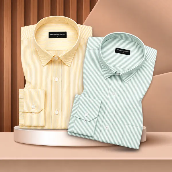 Lemon_Light_Green_Oxford_Pack_Of_2_Stripe_Shirts_For_Men