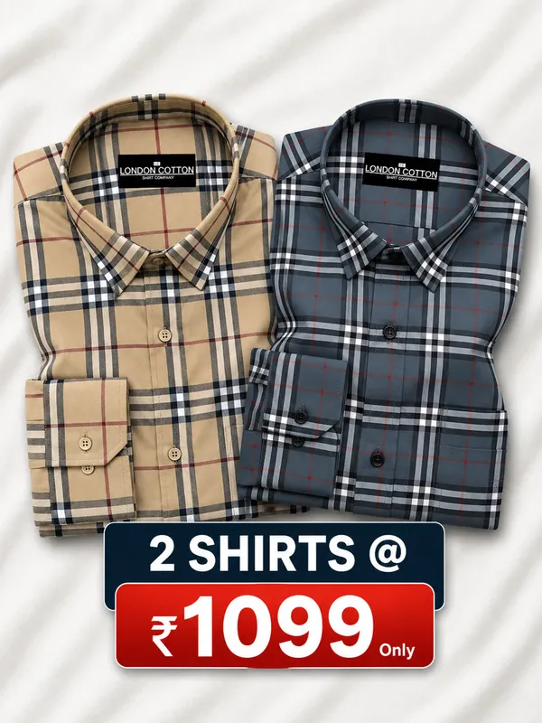 Pack_Of_2_Tartan_Check_Cotton_Shirt_Mustard_Denim