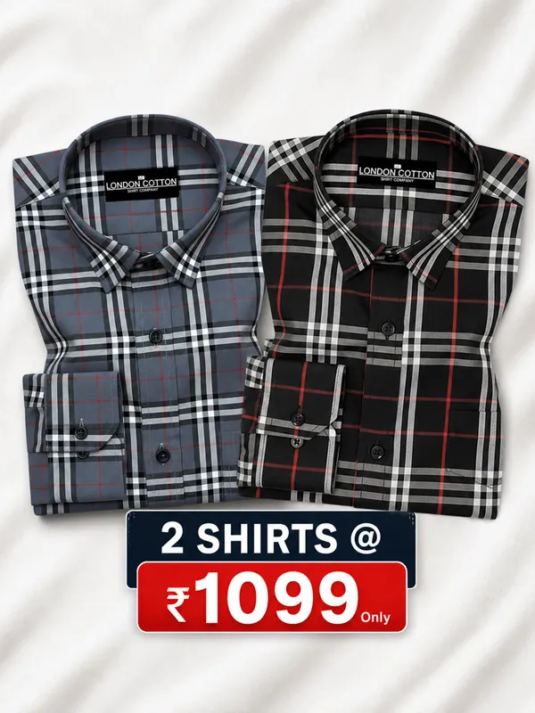 Pack_Of_2_Tartan_Check_Cotton_Shirt_Denim_Black