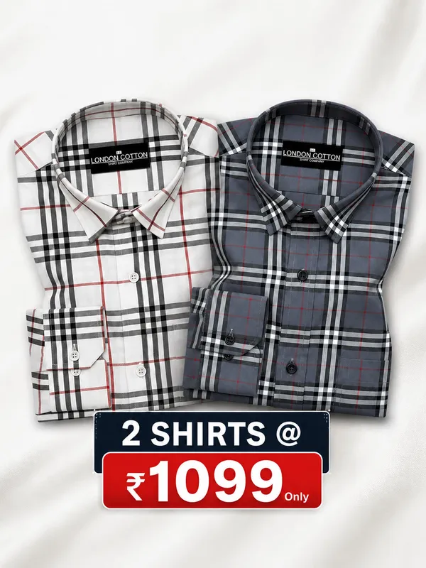 Pack_Of_2_Tartan_Check_Cotton_Shirt_White_Denim