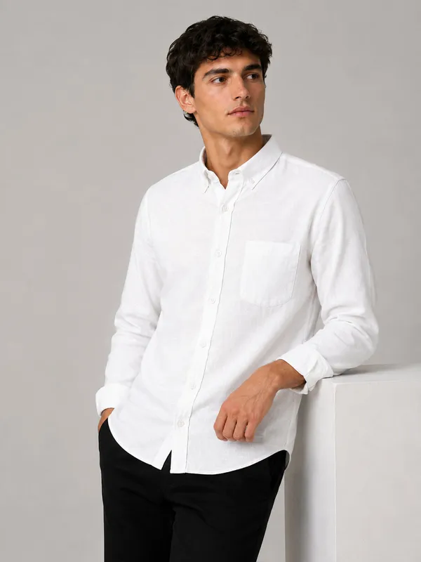 White_Navy_Blue_Linear_Linen_Pack_Of_2_Shirt