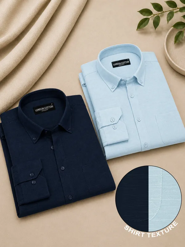 Navy_Blue_Sky_Blue_Linear_Linen_Pack_Of_2_Shirt