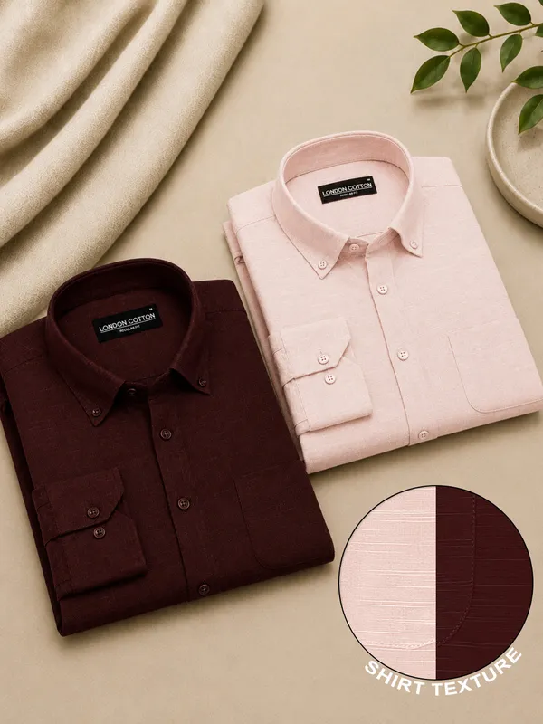 Maroon_Peach_Linear_Linen_Pack_Of_2_Shirt