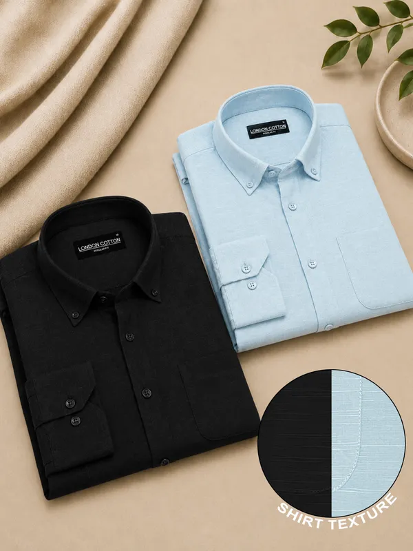 Black_Sky_Blue_Linear_Linen_Pack_Of_2_Shirt