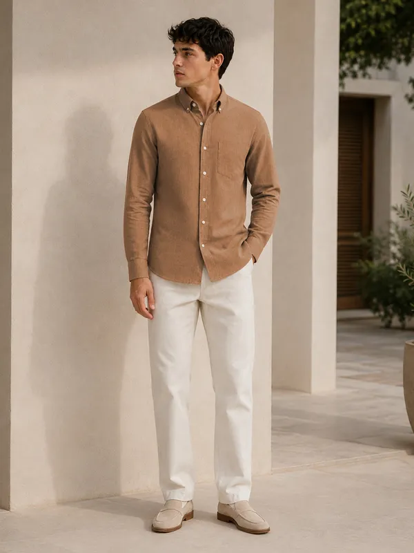 Dusty_Brown_Down_Button_Casual_Linen_Shirt