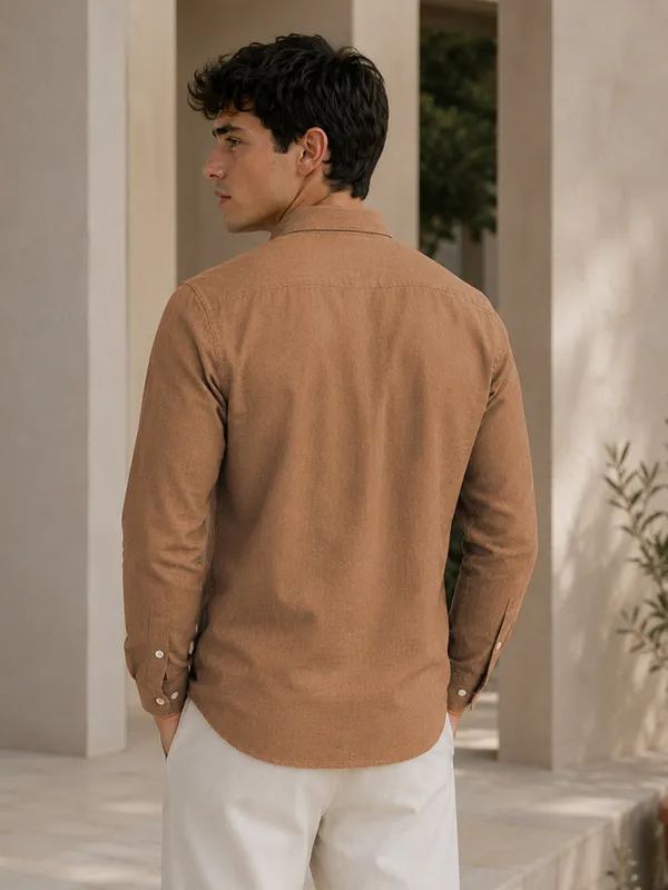 Dusty_Brown_Down_Button_Casual_Linen_Shirt