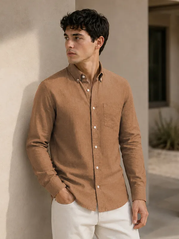 Dusty_Brown_Down_Button_Casual_Linen_Shirt
