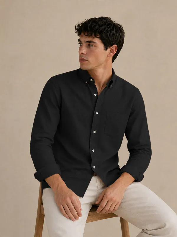 Black_Down_Button_Casual_Linen_Shirt