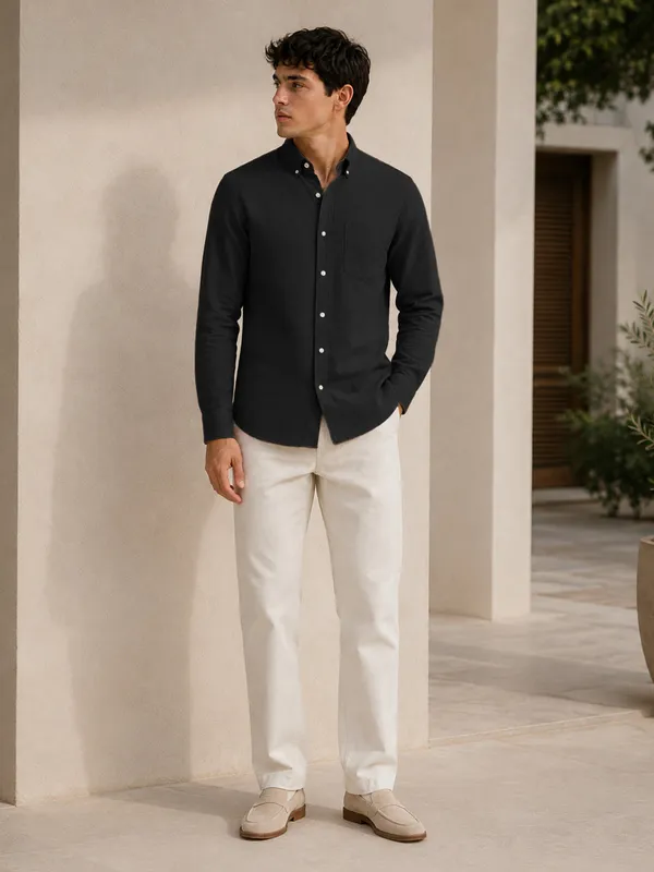 Black_Down_Button_Casual_Linen_Shirt