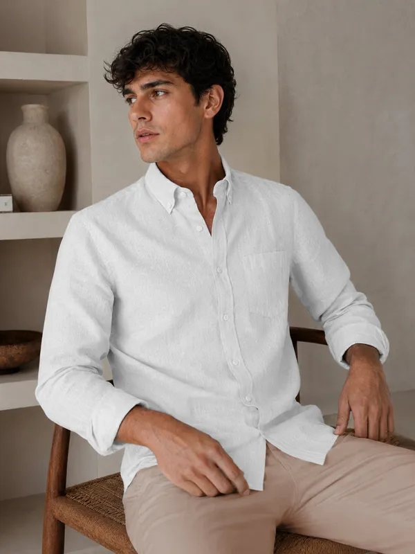 White_Down_Button_Casual_Linen_Shirt