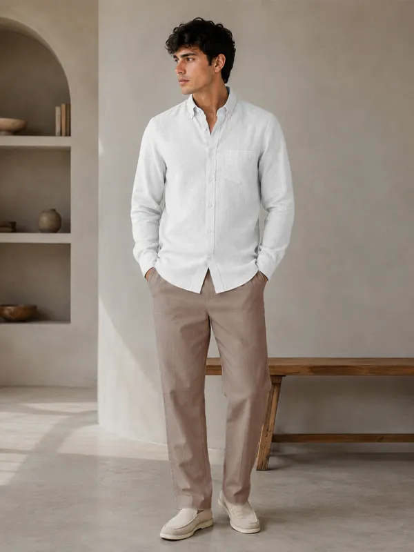 White_Down_Button_Casual_Linen_Shirt