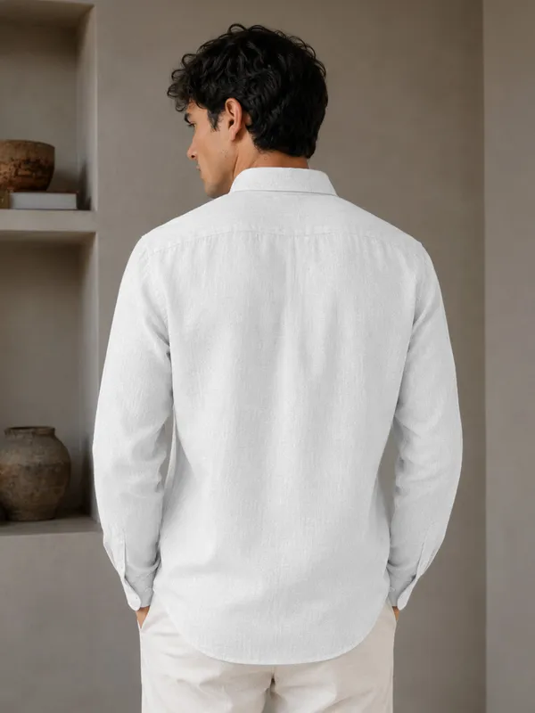 White_Down_Button_Casual_Linen_Shirt