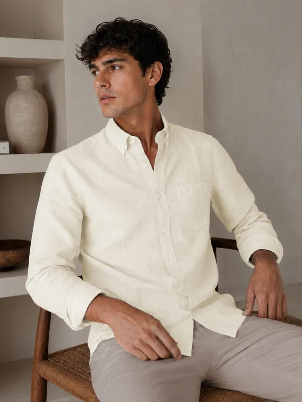 Off_White_Down_Button_Casual_Linen_Shirt