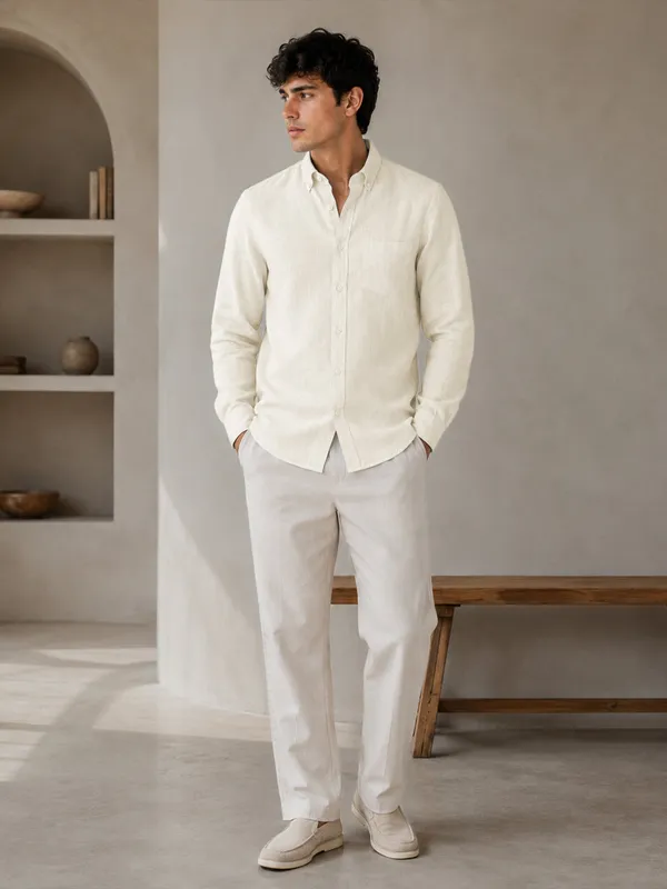 Off_White_Down_Button_Casual_Linen_Shirt