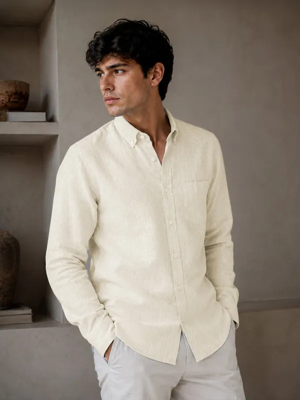 Off_White_Down_Button_Casual_Linen_Shirt