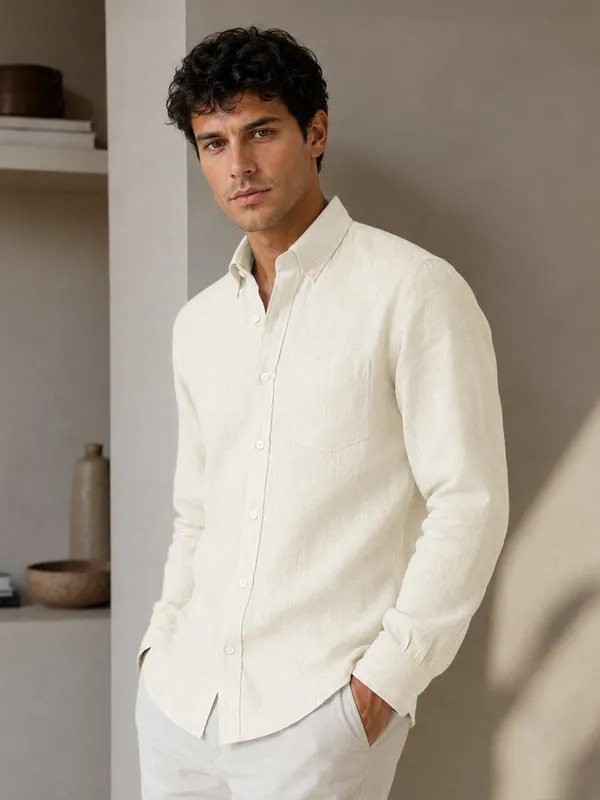 Off_White_Down_Button_Casual_Linen_Shirt