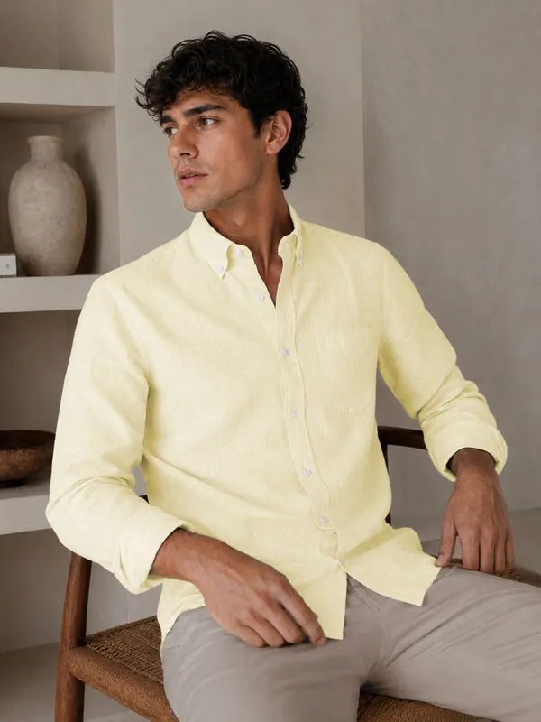 Lemon_Down_Button_Casual_Linen_Shirt